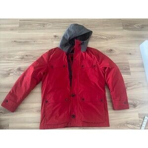 Nautica Womens XL Down Long Jacket‎ Hooded Parka Coat Red Gray